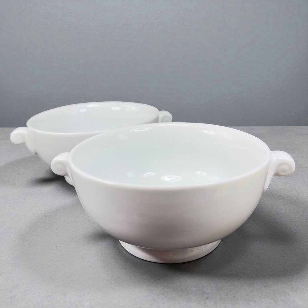Over And Back Stoneware Ceramic Bowl Dish Set 2 Bowls With Handles White Dishes